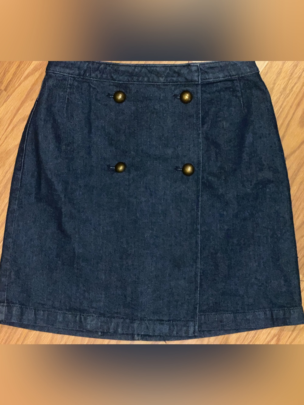 Ann Taylor Classic Dark Blue Denim Button-Accent Mini Skirt - Size 4P